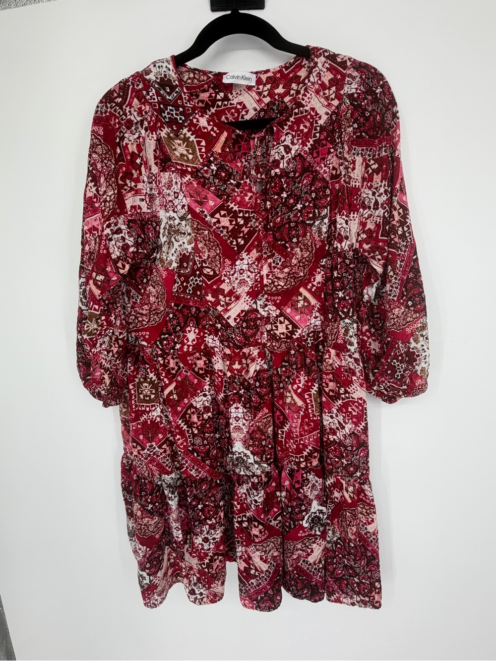 Calvin Klein size 12 Women's Red Patterned Peasant Dress